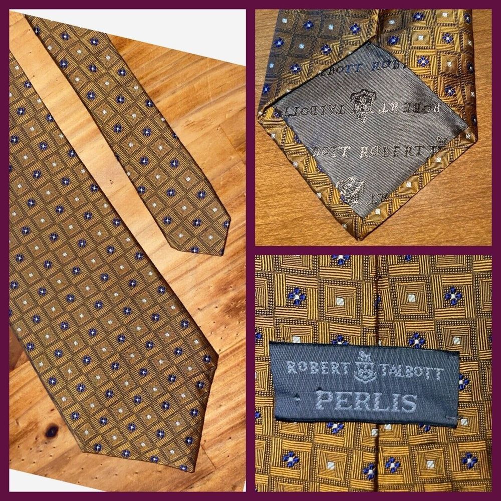 Robert Talbott Perlis Neck Tie Men‎ Yellow 100% Silk Hand Sewn
